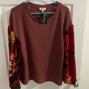 Maroon & Floral Long Sleeve Top